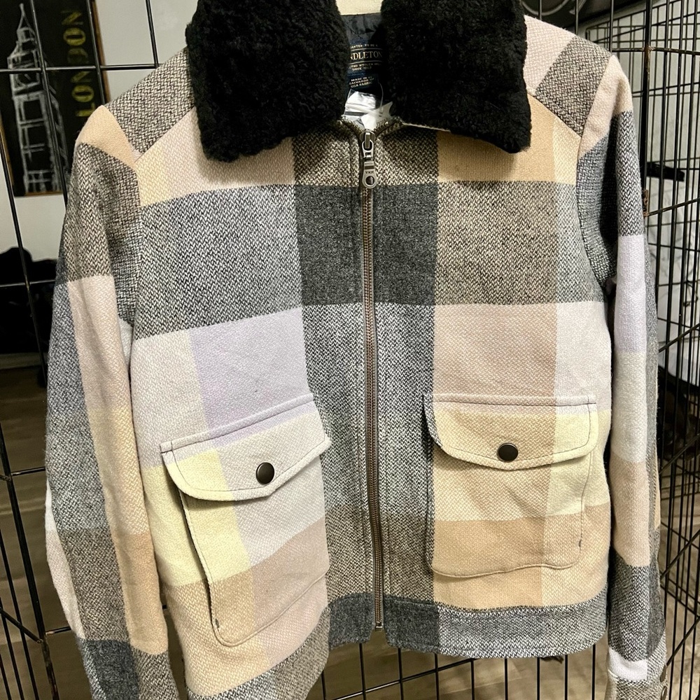 Pendleton Black and Tan Bomber Jacket with Shearling Collar